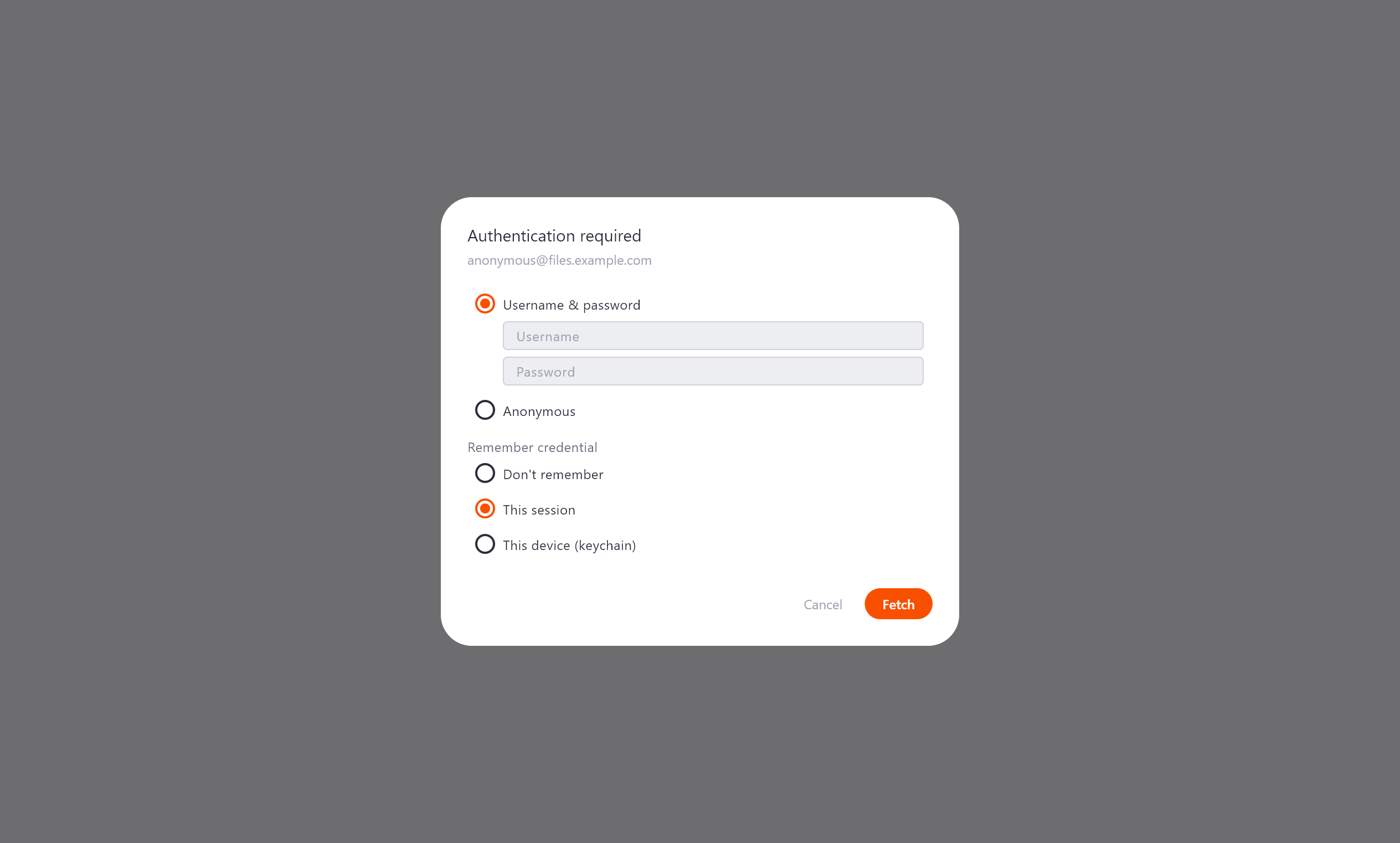 The FTP credential dialog