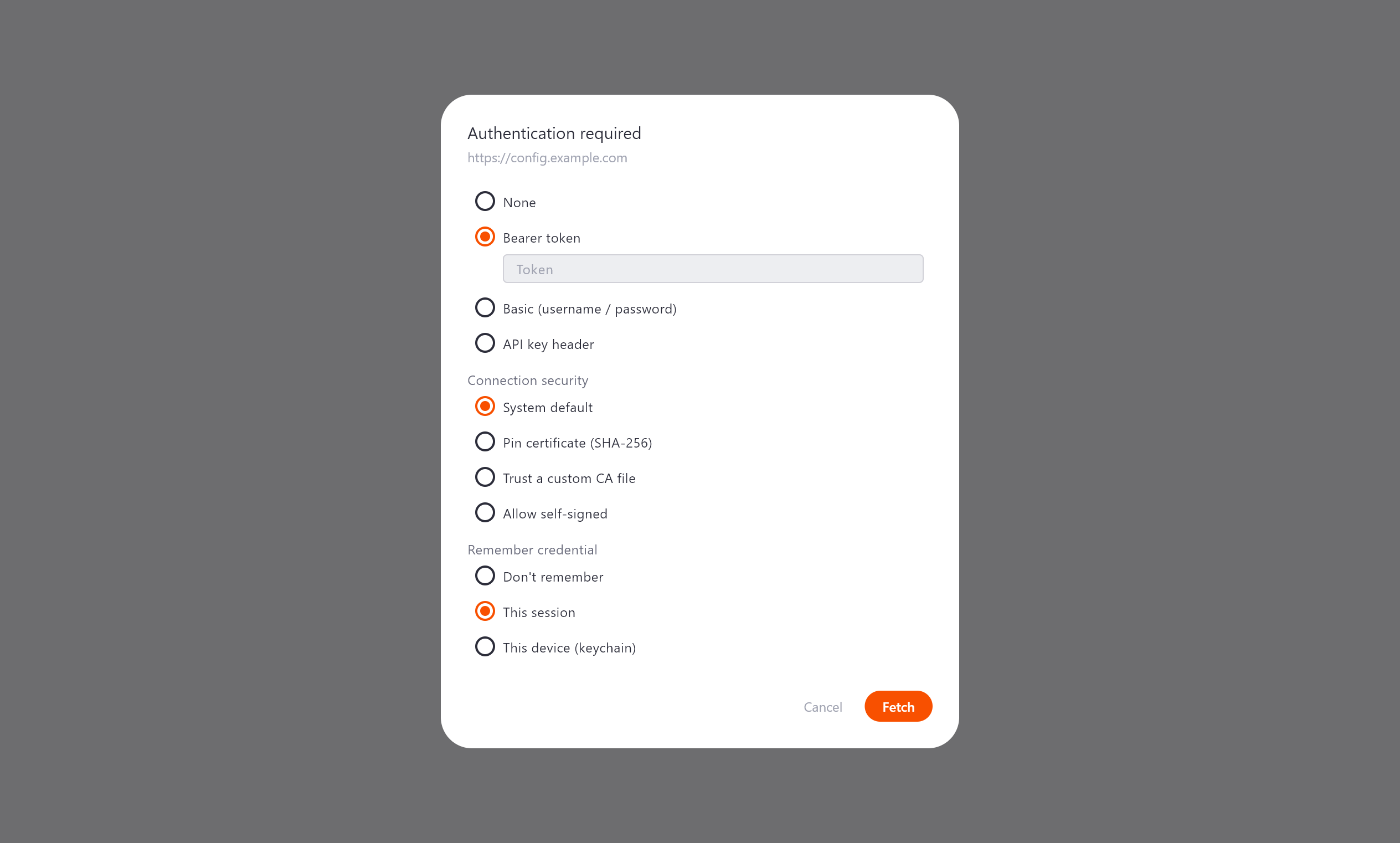The HTTP credential dialog