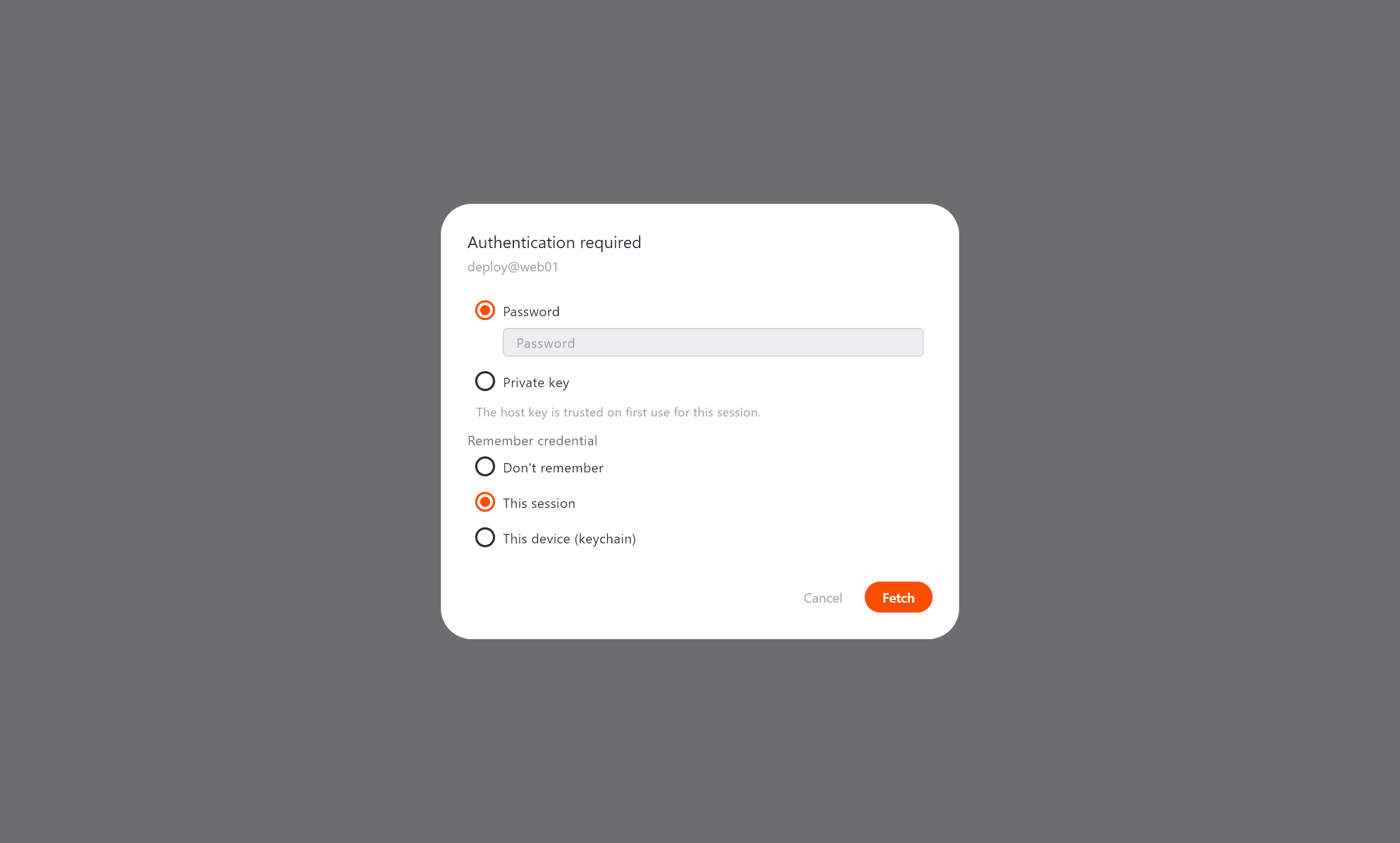 The SSH credential dialog