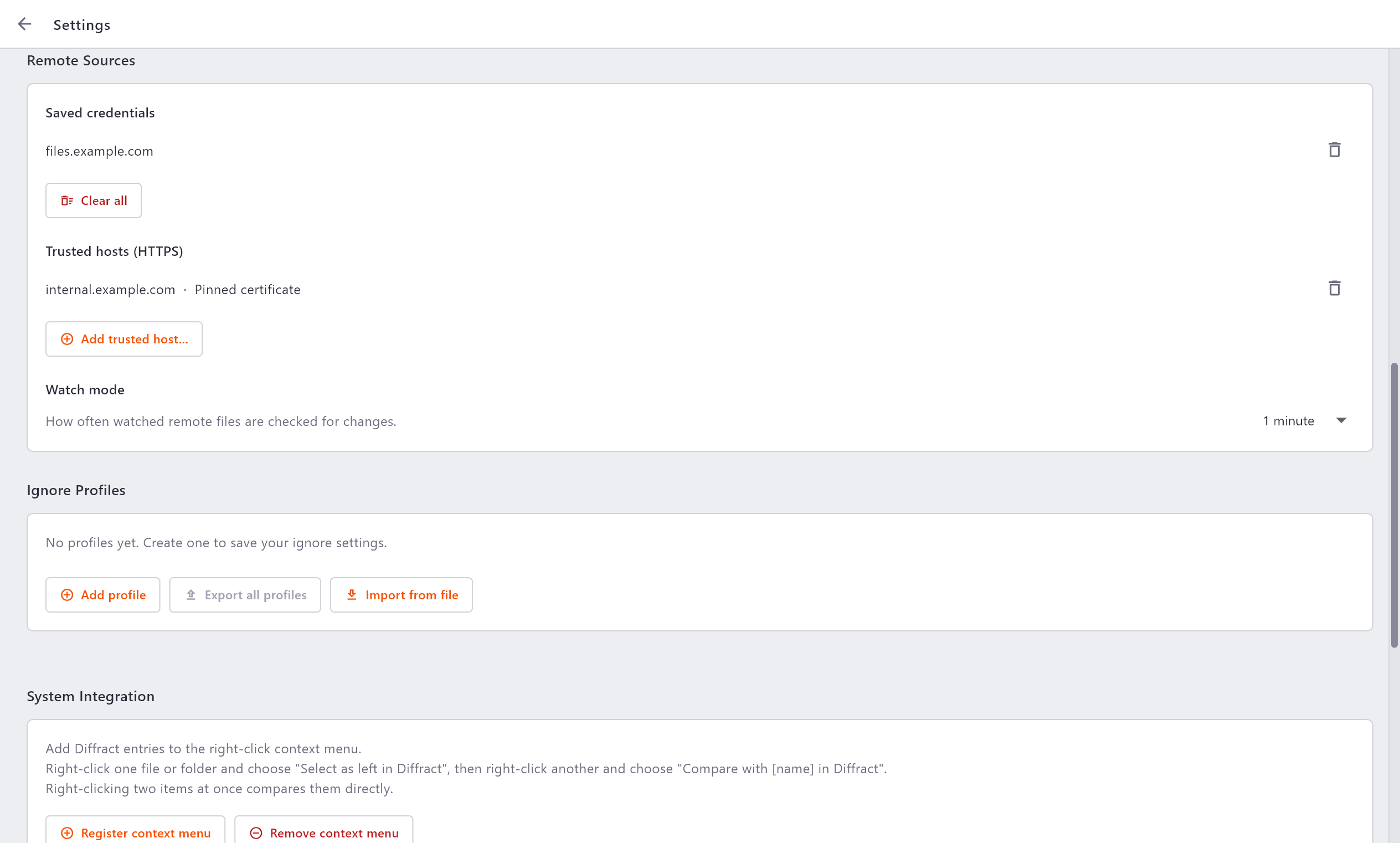 The Remote Sources settings panel